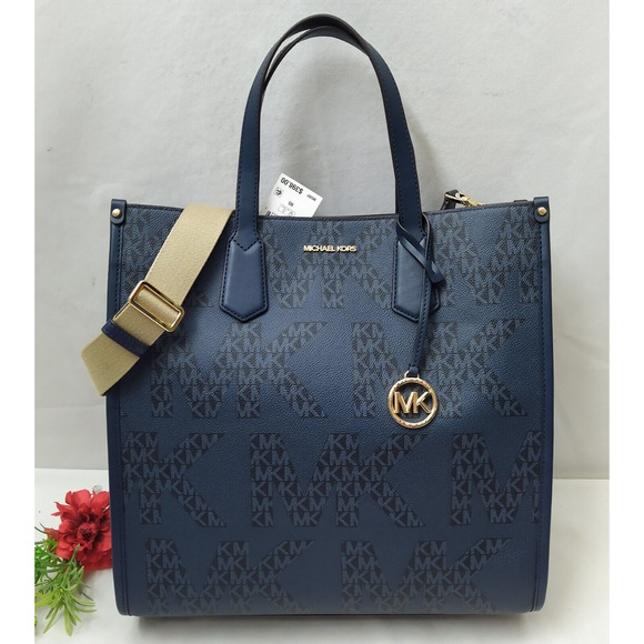 Michale Kores Maple Blue Leather Double Handle Large Tote Bag - NWT $398 - Picture 1 of 16